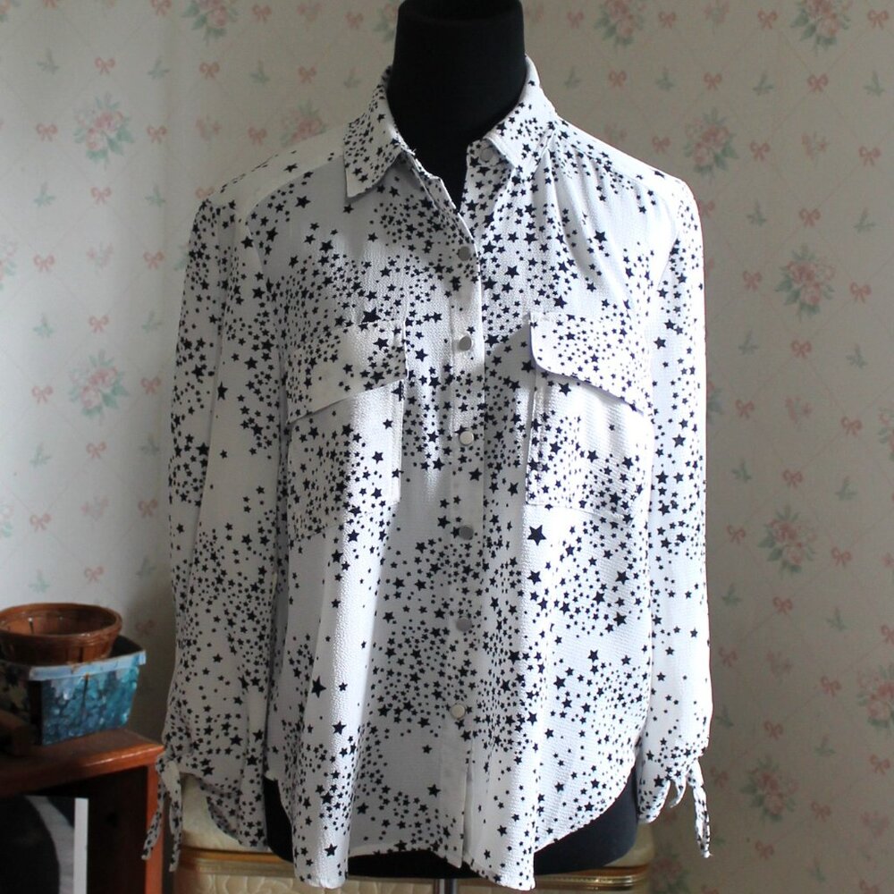 Jones New York White & Black Blouse w/ Stars, PS
